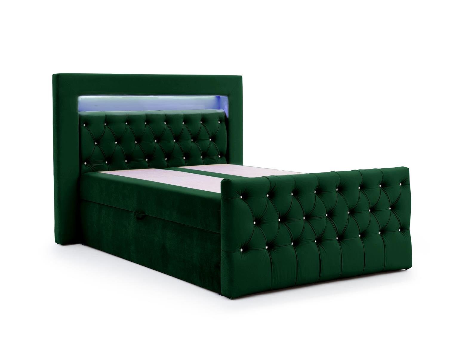 Beautysofa Boxspringbett Singa LED und Polsterbett 39) Bettwäsche (slow Hauptmatratze die Topper, ür mit mit zwei motion LED-Beleuchtung), Bettkästenf (mit grün