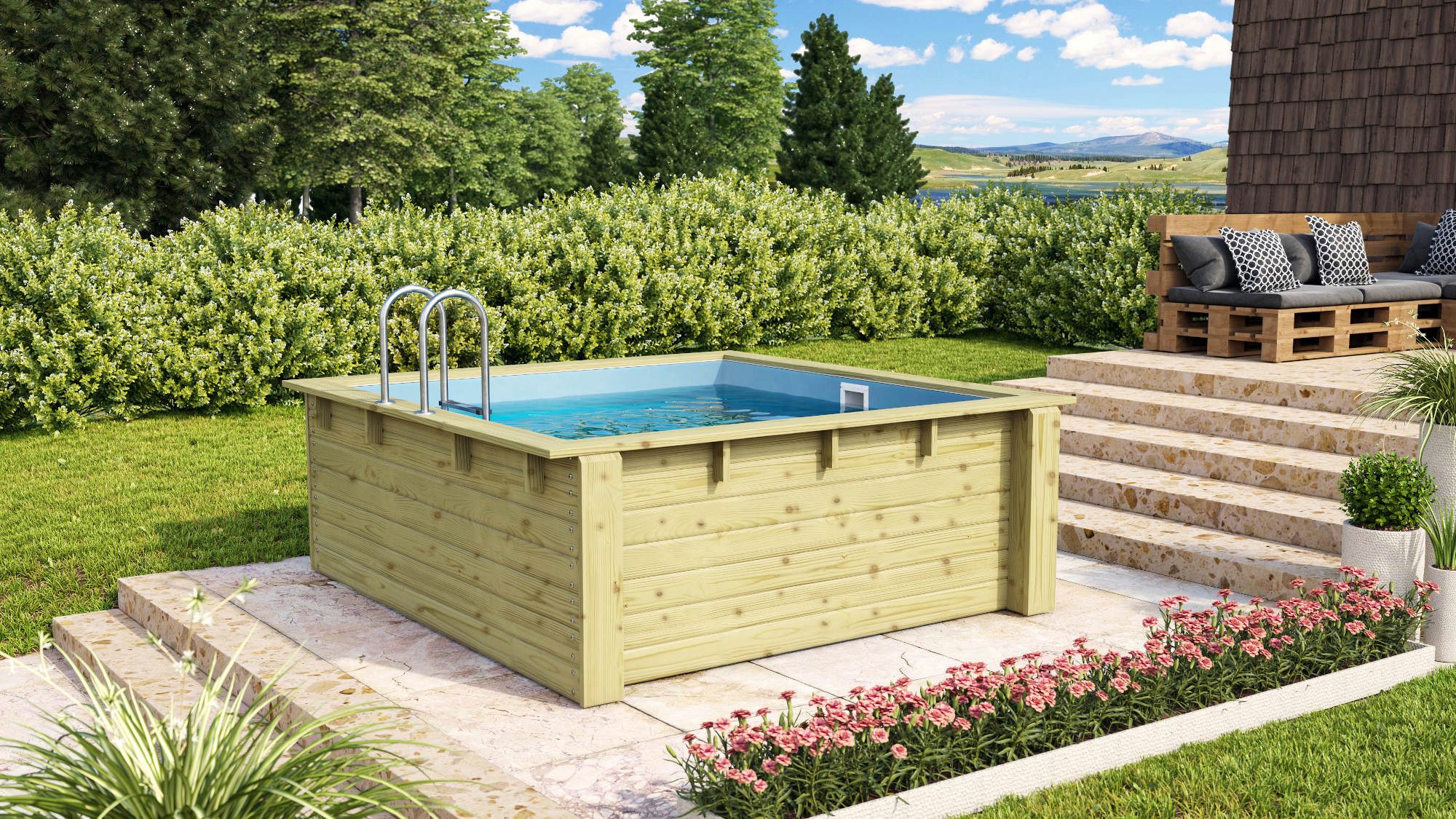 Poolomio Pool TREND XS HolzpoolSet Rechteckig 220 x 220 x 78 cm (Set)