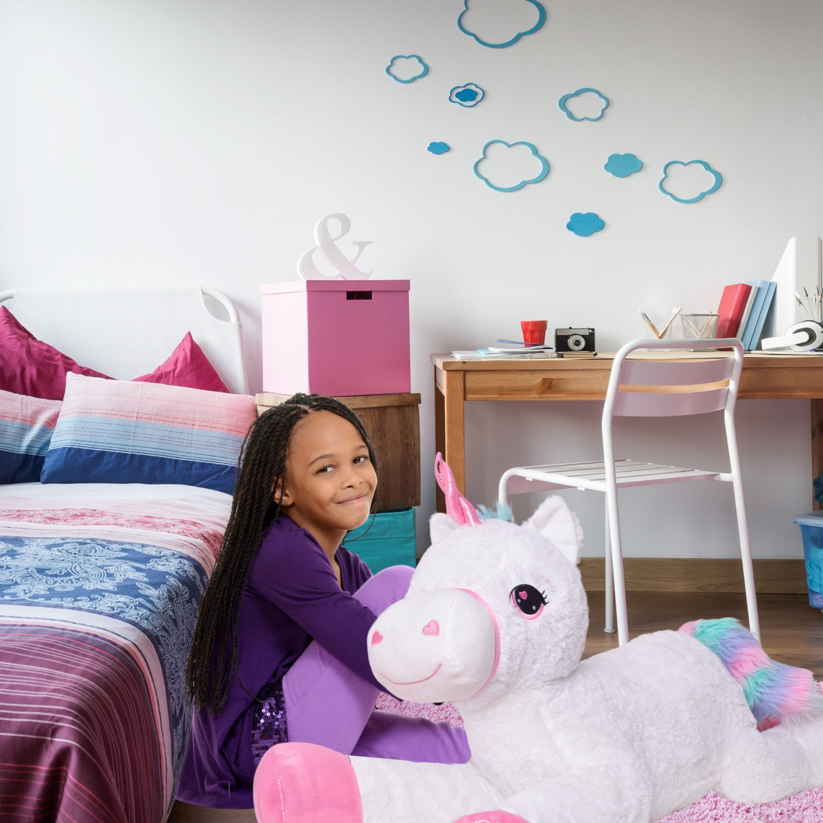 TE-Trend Kuscheltier Einhorn 120cm XXL Regenbogen Plüschtier Stofftier Pferd (gestickte Augen), mit Regenbogen Mähne und Schweif