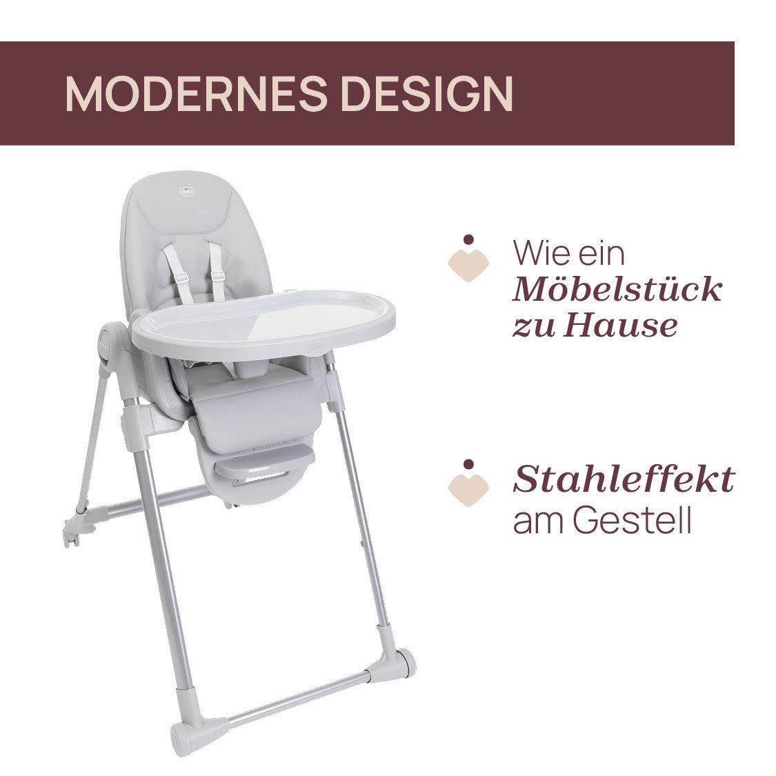 Chicco Hochstuhl Polly Armonia Steel, mit Essbrett