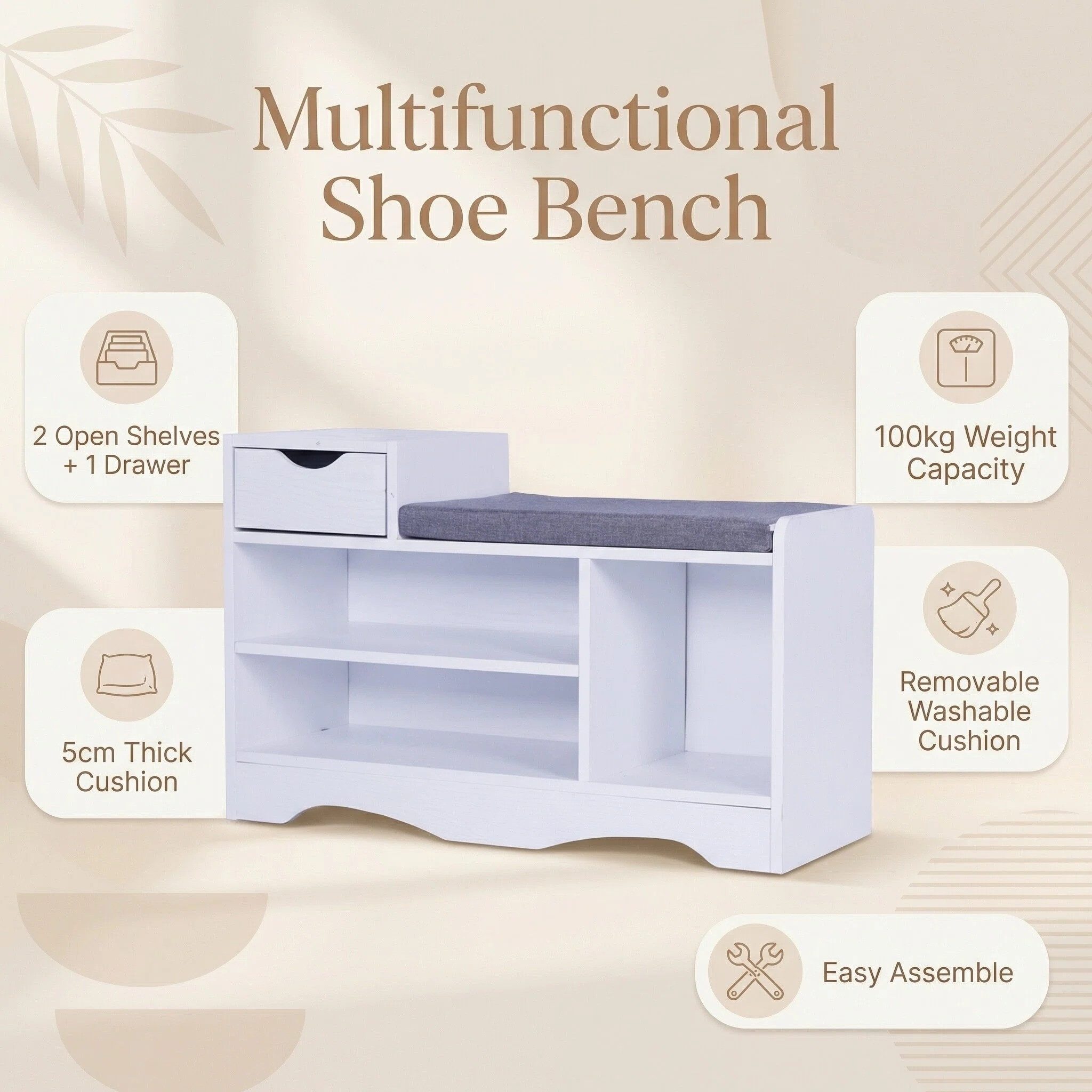 Happy Home Schuhbank Schuhbank mit Sitzkissen Schuhschrank für 6-8 Paar Schuhe gepolstert