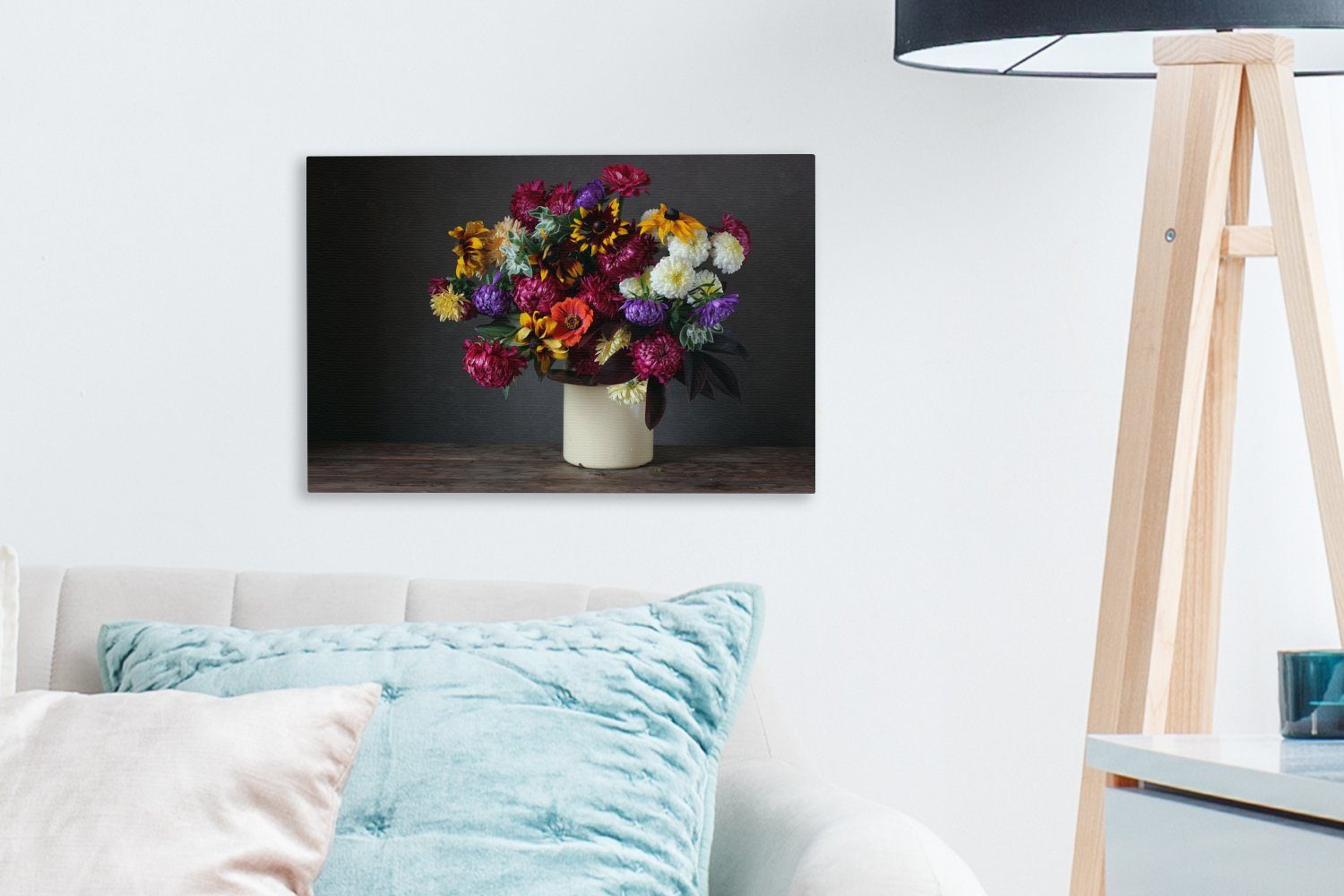 OneMillionCanvasses® Leinwandbild Blumenstrauß - Farben 30x20 St), Wandbild Aufhängefertig, - Wanddeko, Leinwandbilder, Stilleben, (1 cm