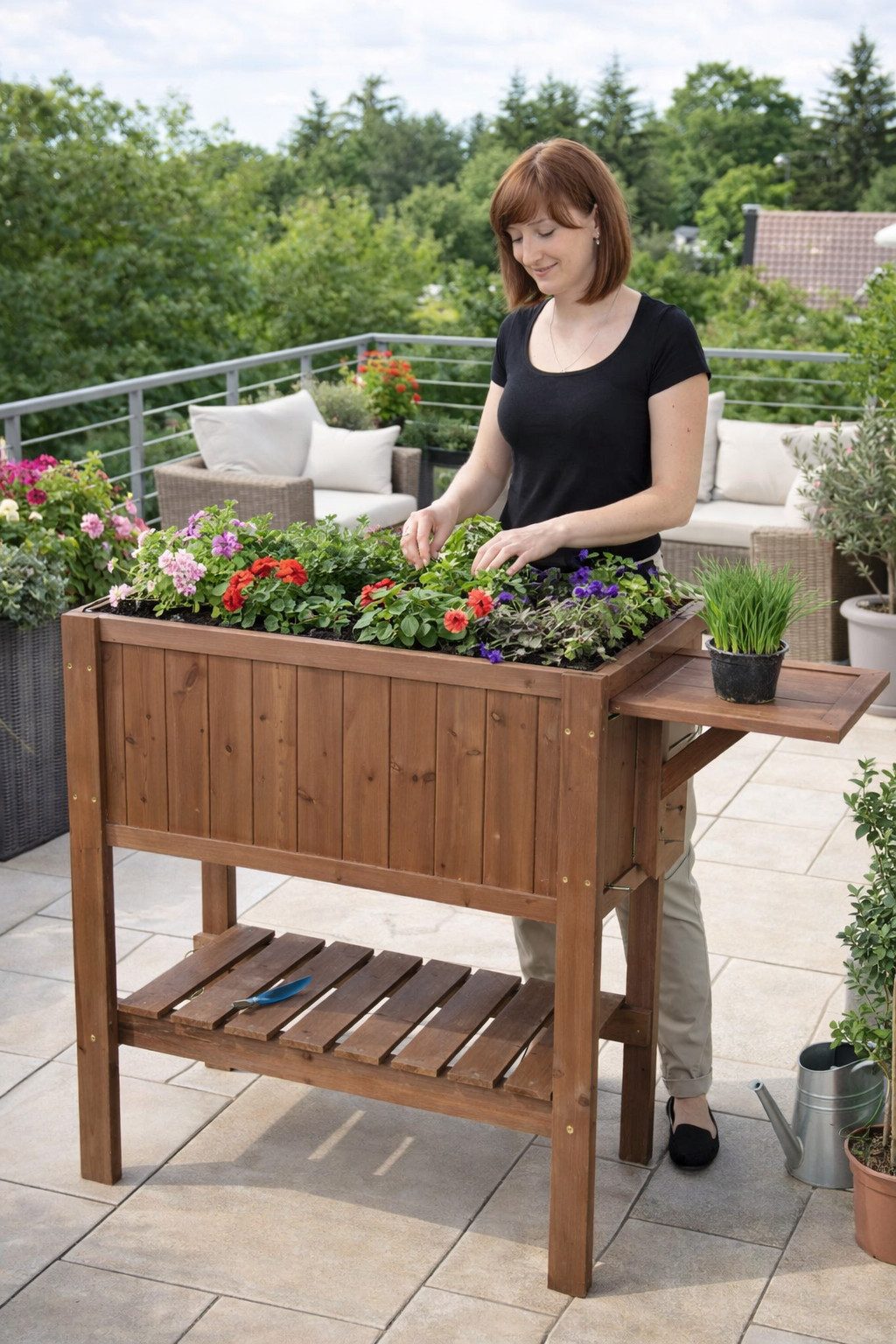matrasa Hochbeet mit Tisch CUBE 1 - Gemüsebeet Kräuterbeet für Balkon & Terrasse