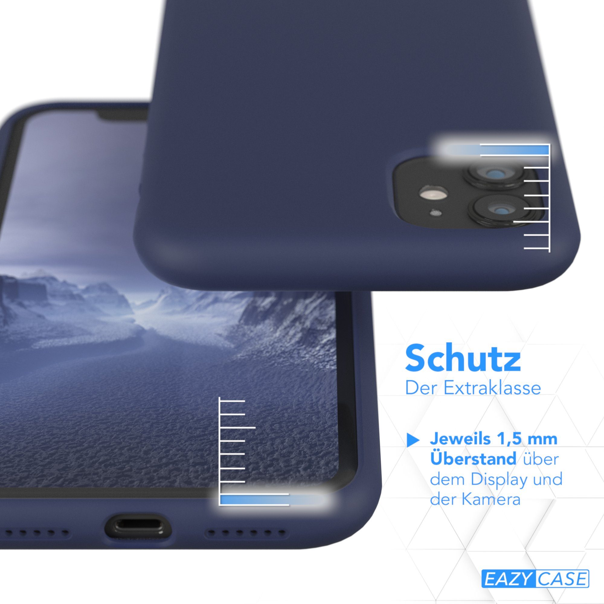 EAZY CASE Handyhülle Premium Silikon Case für Apple iPhone 11 6,1 Zoll, Handy Softcase Hülle Silikon mit Displayschutz Case Blau / Nachtblau