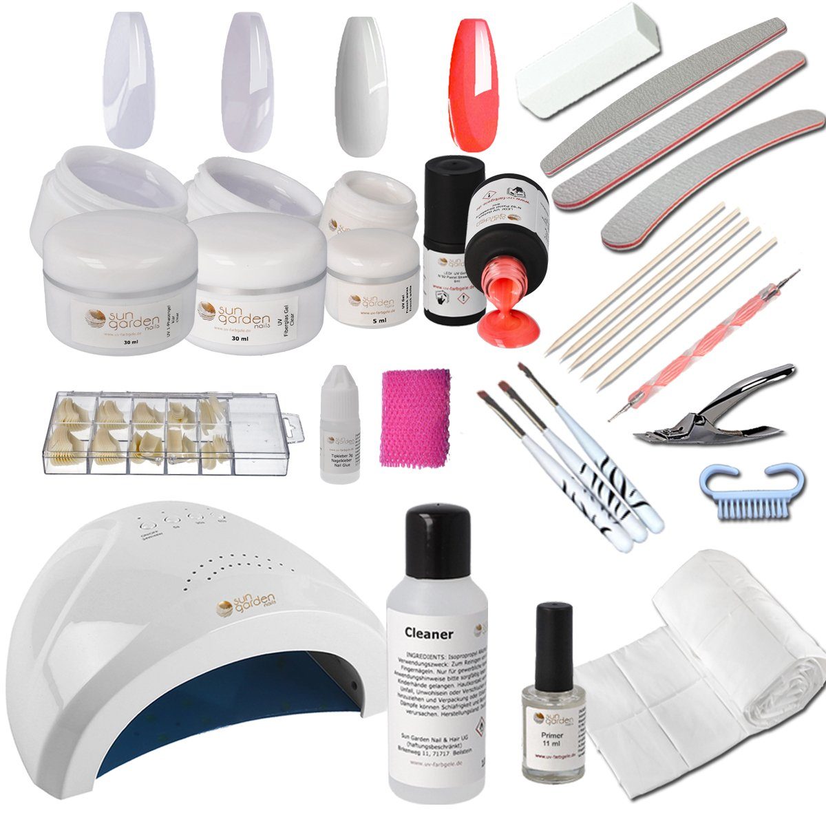 Nagellack-Set UV Gel Starterset inkl. UV/LED Kombi Lampe mit Fiberglas Gel und 1-Pha
