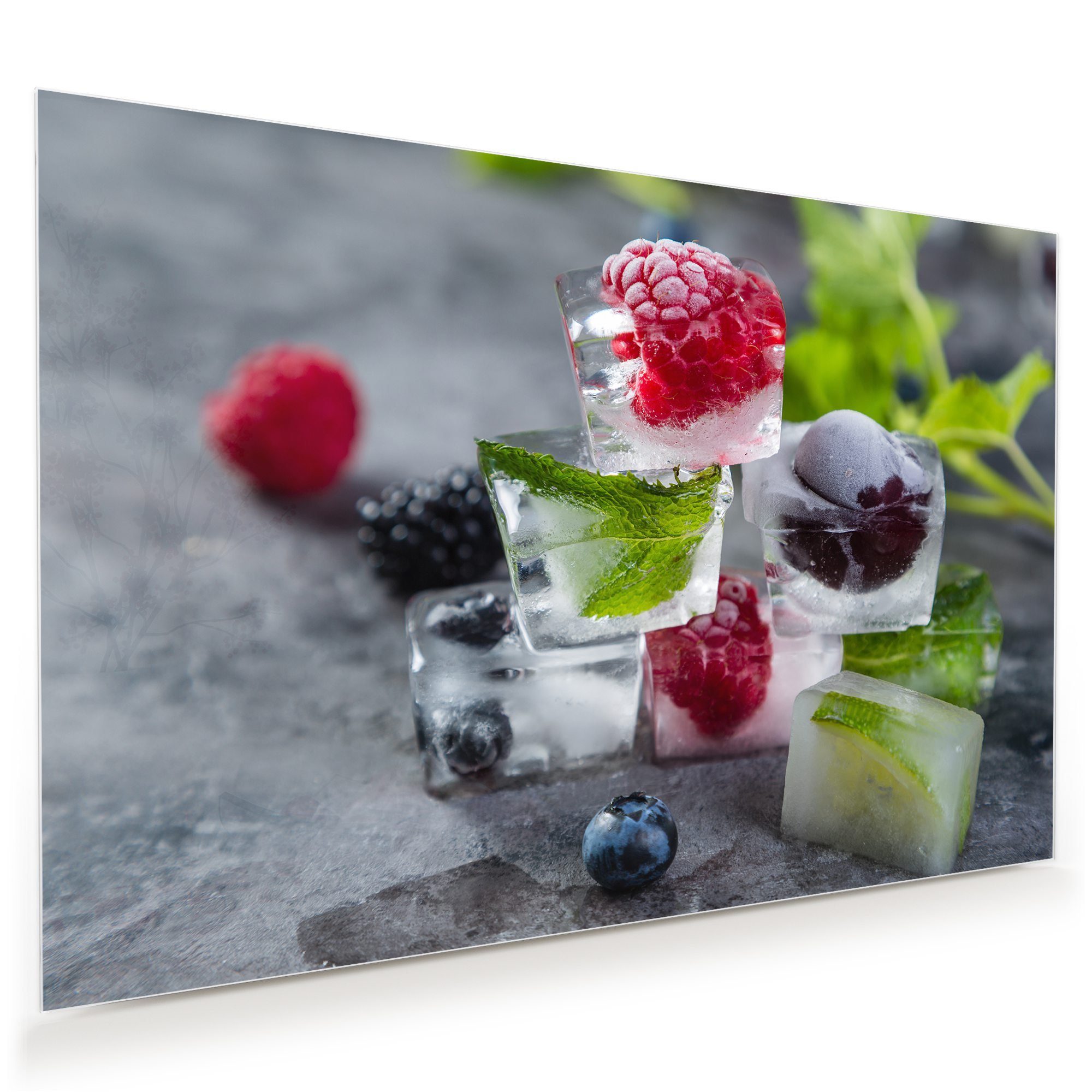 VA Art-Glass Glasbild – Früchte Im Wasser Auf Grau, Gehärtetes Wandbild In Jeder Größe