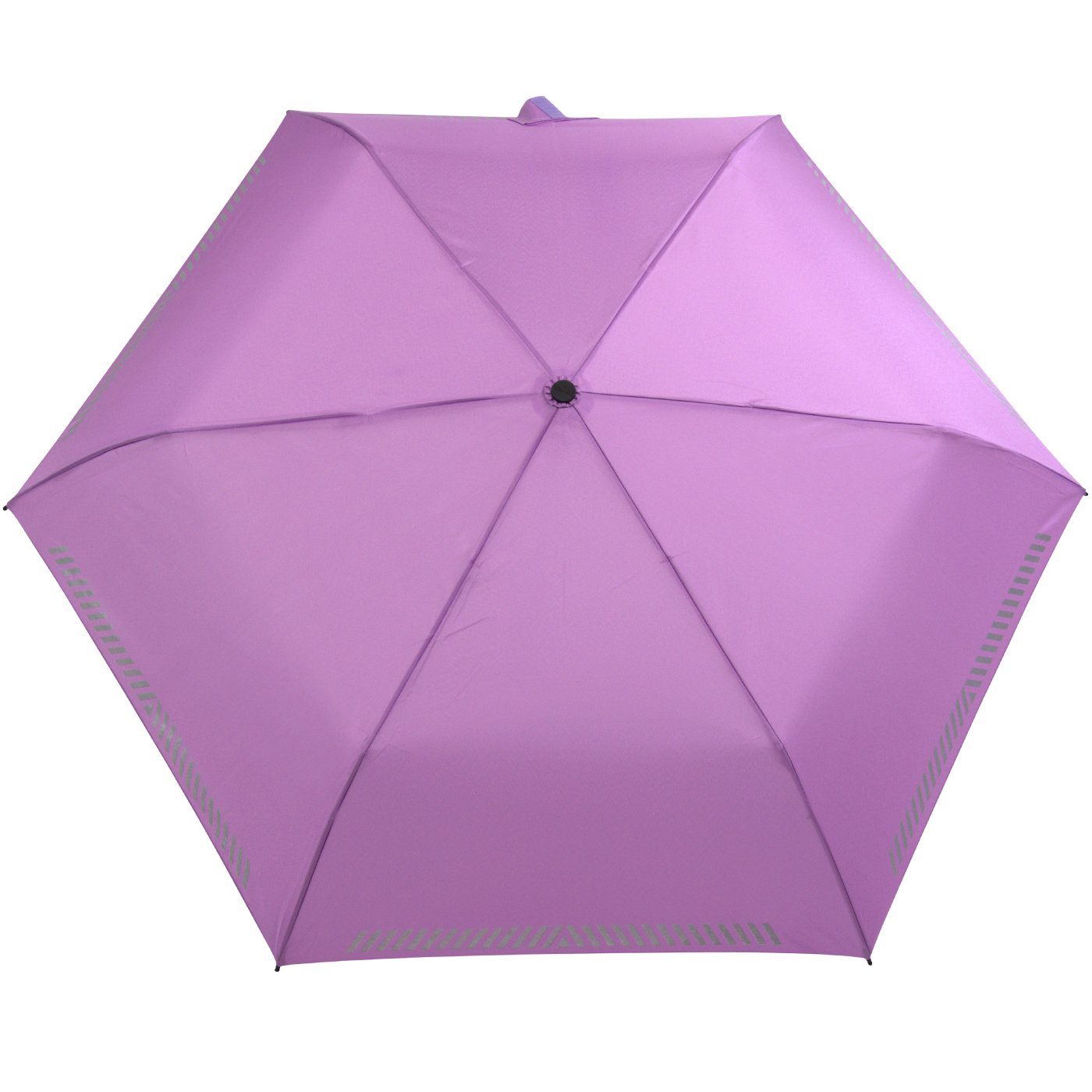 iX-brella Taschenregenschirm mit Kinderschirm hell-lila durch - Sicherheit Reflex-Streifen Auf-Zu-Automatik, reflektierend
