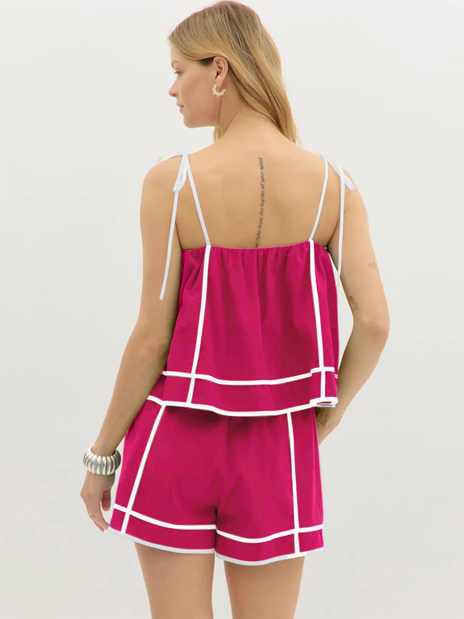 Imily Bela Hausanzug Damen Zweiteiliges Lounge Set Casual Sommer mit Kontrastnähten (Set, 2 tlg., 2er-Pack, Spaghettiträgertop+Shorts) mit Eingrifftaschen