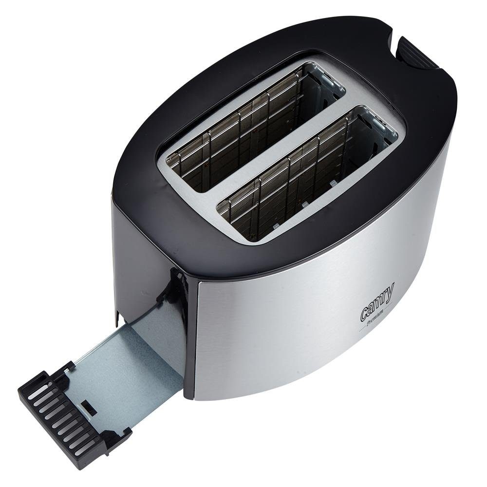 Camry Toaster CR 3215, 2 kurze Schlitze, 1000,00 W, mit Brötchenaufsatz, Auftaufunktion und Abschaltautomatik, silber