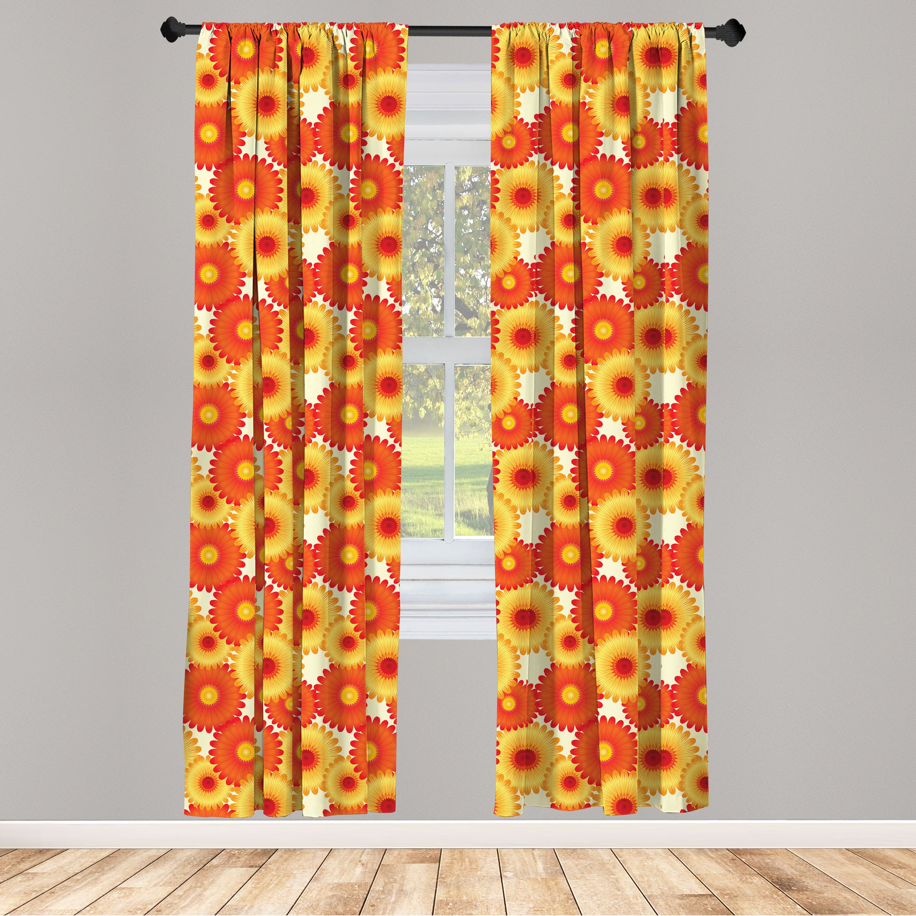 Gardine Vorhang für Wohnzimmer Schlafzimmer Dekor, Abakuhaus, Microfaser, Orange Gerbera Blütenblätter Grafik