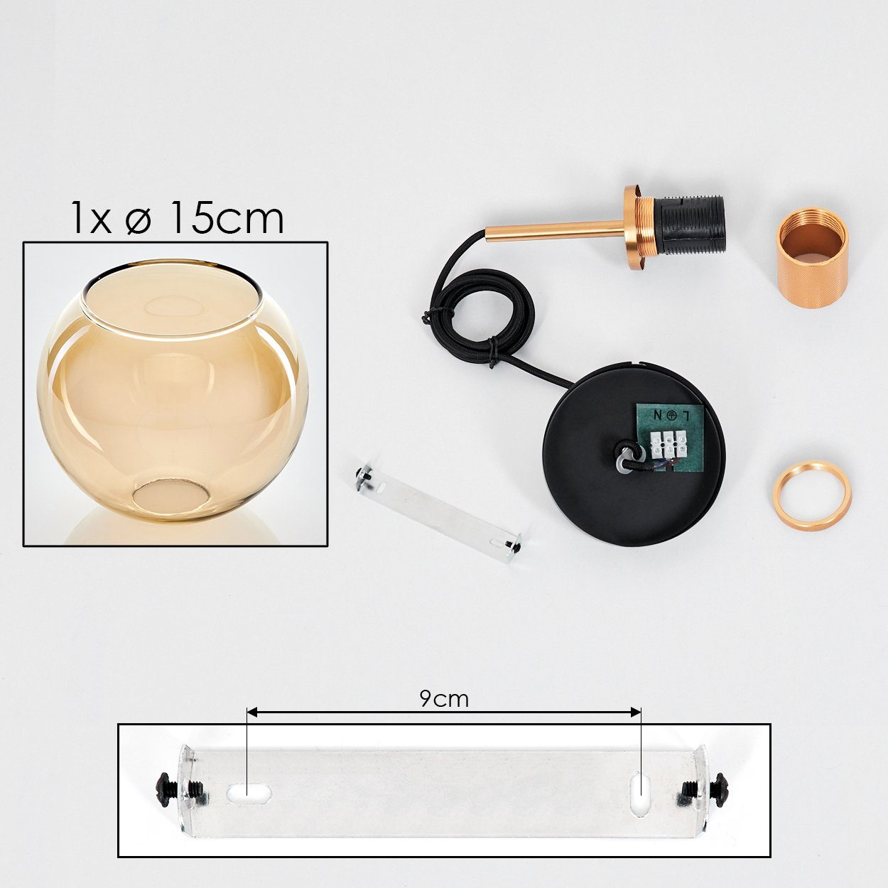 Hängelampe (15 Leuchte E27 Goldfarben/Bernsteinfarben, 140 hofstein Hängeleuchte in max. aus Höhe Schirm Glas 1 Metall/Glas cm, Leuchtmittel, aus cm), x mit ohne