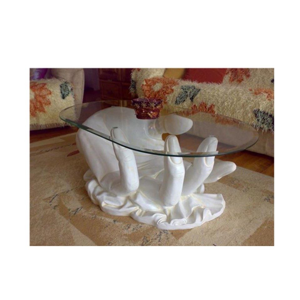 Xlmoebel Couchtisch Designer Glastisch in Weiß mit skulpturaler Hand-Form, Made in Europa