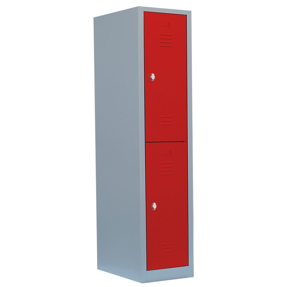 Steelboxx Spind Spind Kleiderspind 2 Fächer 180x41,5x50cm rot/grau (1-St) Komplett verschweißt und montiert