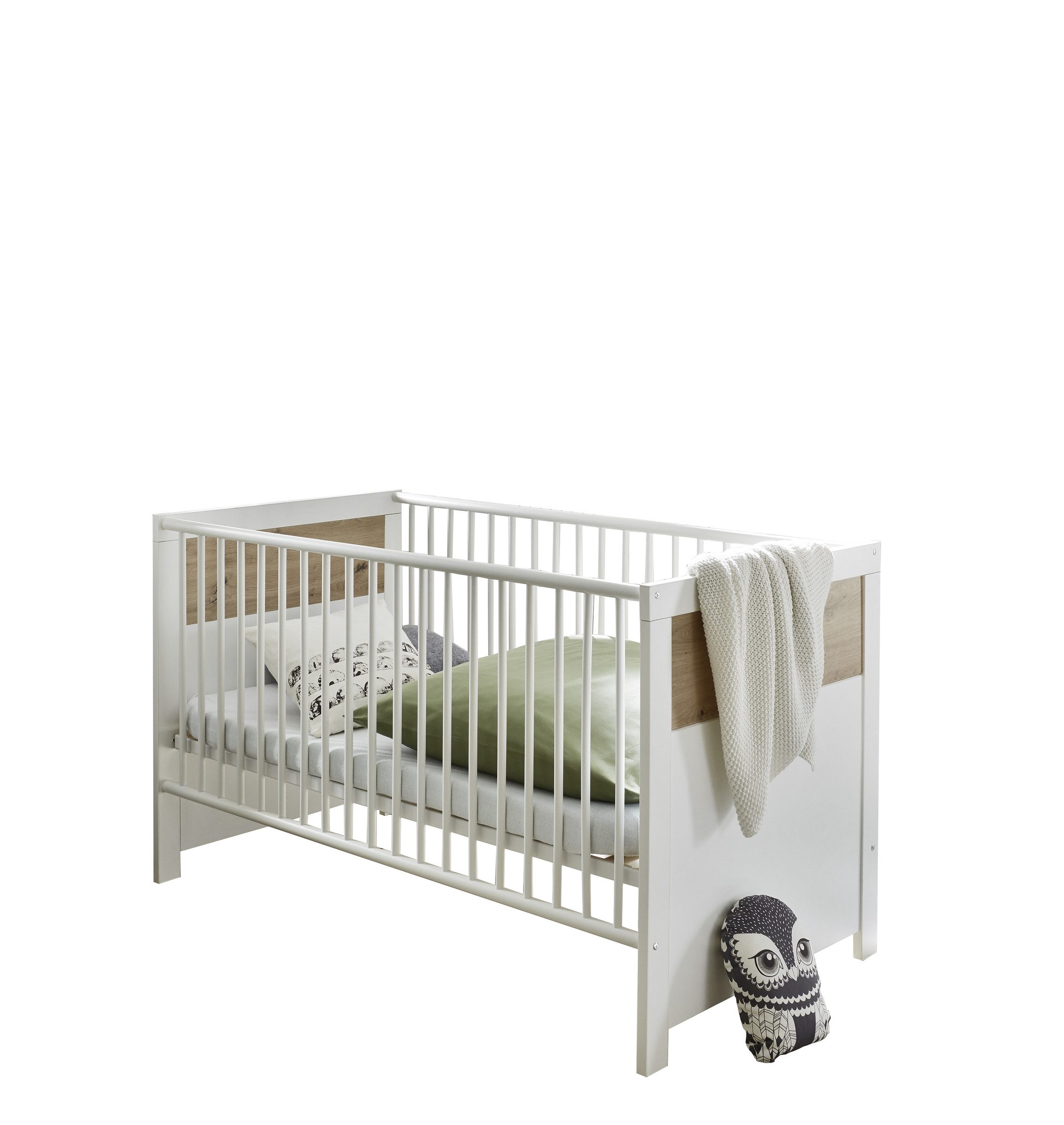 PREISBRECHER Babybett Filou, in Weiß / Artisan Eiche Dekor - 76x84x144 (BxHxT)