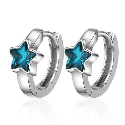 Haiaveng Paar Ohrhänger 925 Sterling Silber Zirkonia Blau Stern Klein Creolen Ohrringe, für Frauen,Damen,Mädchen,Kinder