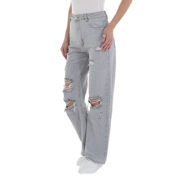 Ital-Design Weite Jeans Damen Freizeit Destroyed-Look High Waist Jeans in Hellgrau