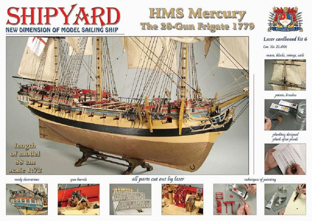 Krick Modellbausatz Shipyard HMS Mercury The 28 Gun Frigate 1779 Laser Cut 1:72 Kartonbaus
