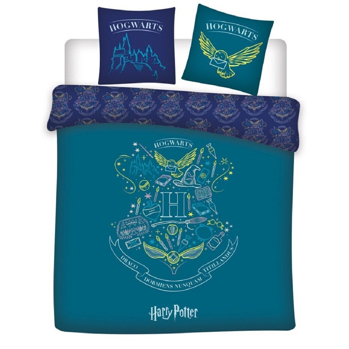 Harry Potter Bettwäsche 1x Deckenbezug 240x220 cm & 2x Kissenbezüge 63x63 cm, 3 teilig