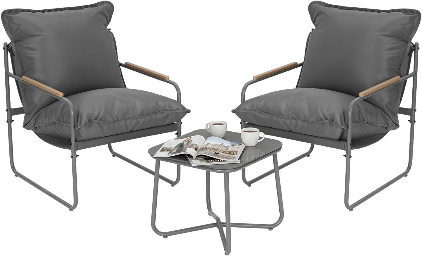 Woltu Gartenlounge-Set, (3-tlg), Gartenmöbel Set, 2 Sessel 1 Couchtisch, mit abnehmbaren Sitzkissen
