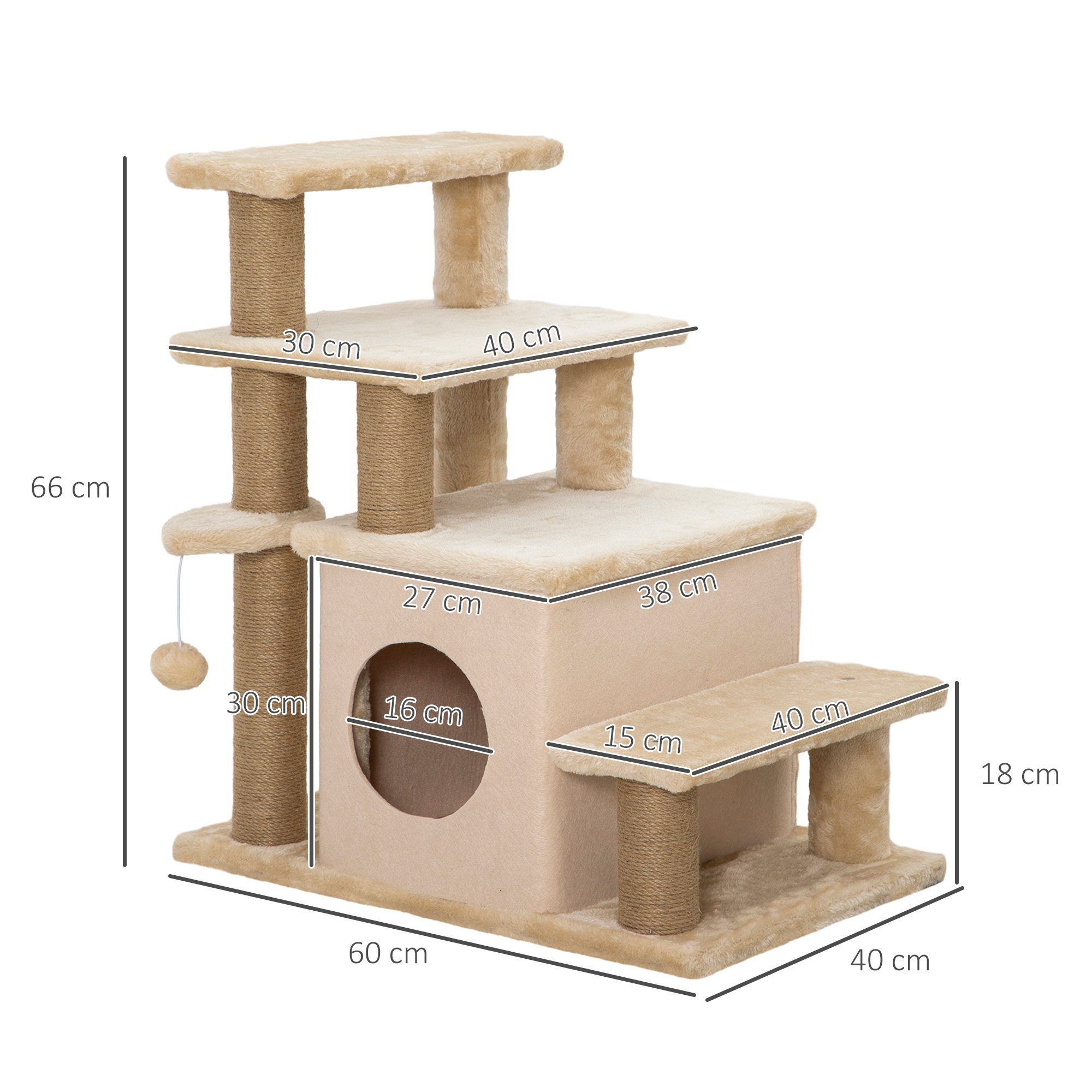PawHut Haustiertreppe Hundetreppe 3/4 Stufen 66 cm Hoch Einstiegshilfe (Katzentreppe, 1-St., Hunderampe), Aufstiegshilfe für Katzen bis 5 kg, Beige