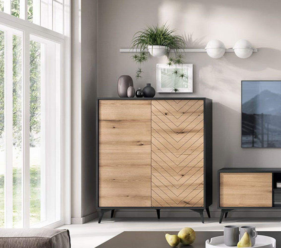 Feldmann-Wohnen Highboard Diamond (1 St), 103,5cm Evoke Oak schwarz