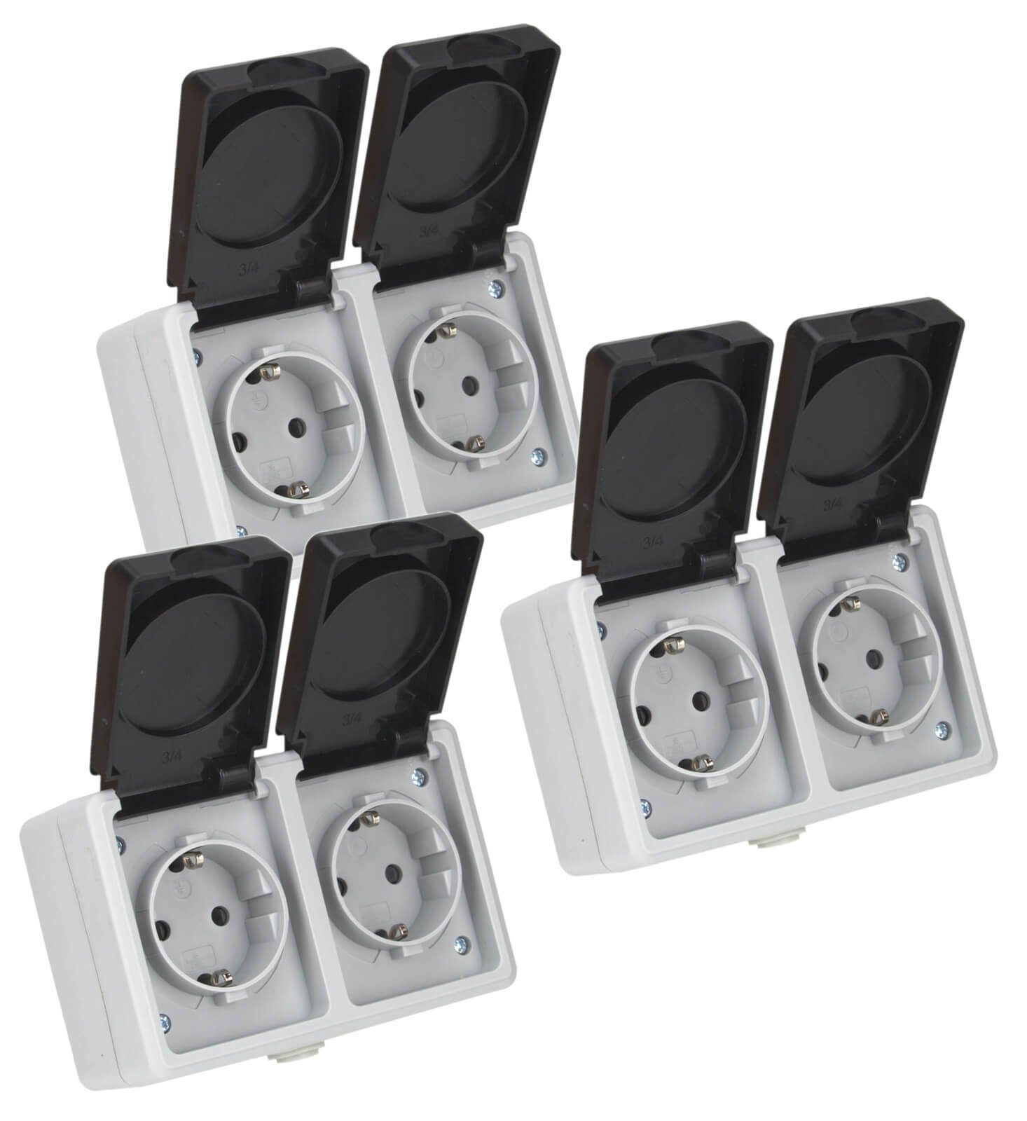 ETT Marketing GmbH Aufputz-Steckdose 3er Set TAFF Feuchtraum Doppel Steckdose horizontal