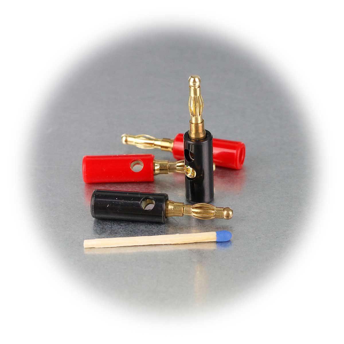 Dynavox Rundstecker Bananenstecker rot / schwarz, 4er-Set, Kunststoff
