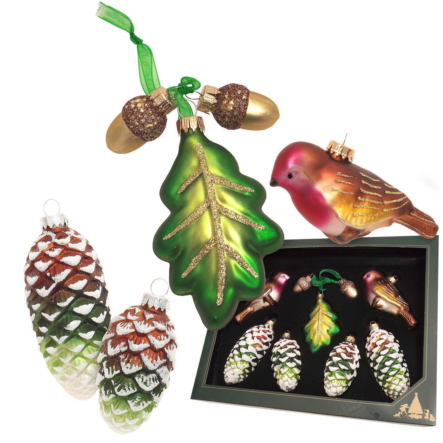 Krebs Glas Lauscha Weihnachtsbaumkugel Baumschmuck Sortiment Wald mehrfarbig 3/8/10cm, Dekoriert mit Liebe zum Detail