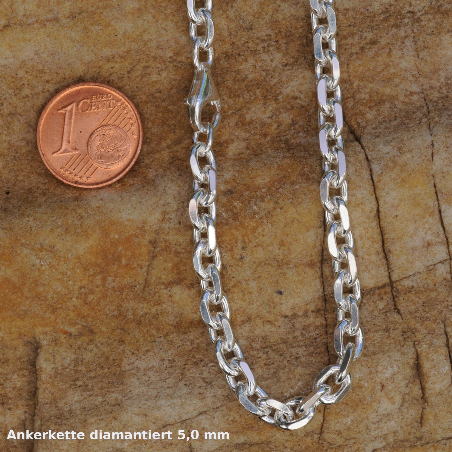 HOPLO Silberkette Ankerkette diamantiert Länge 50cm günstig online kaufen