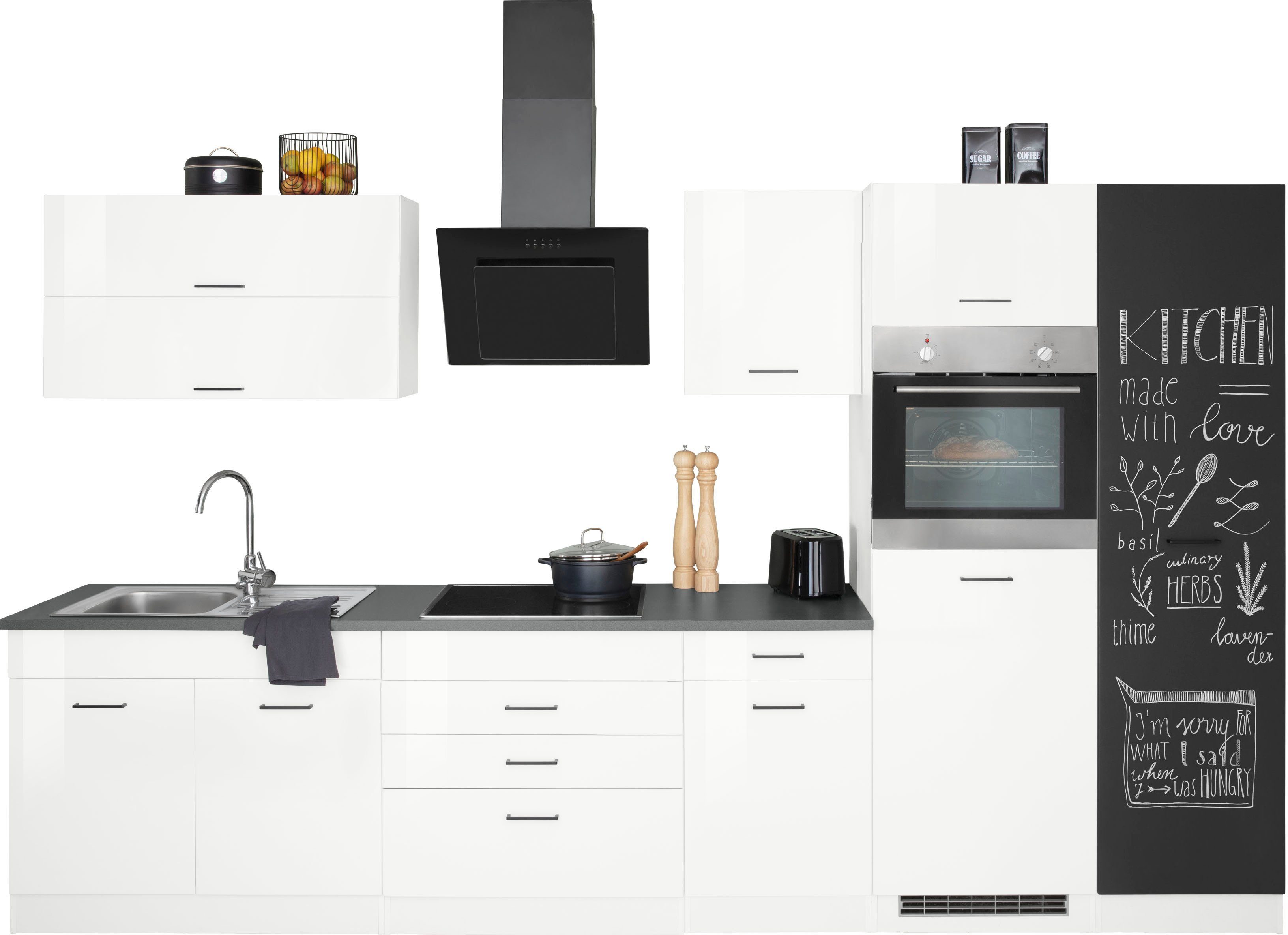 HELD MÖBEL Küchenzeile Trier, mit E-Geräten, Breite 340 cm weiß