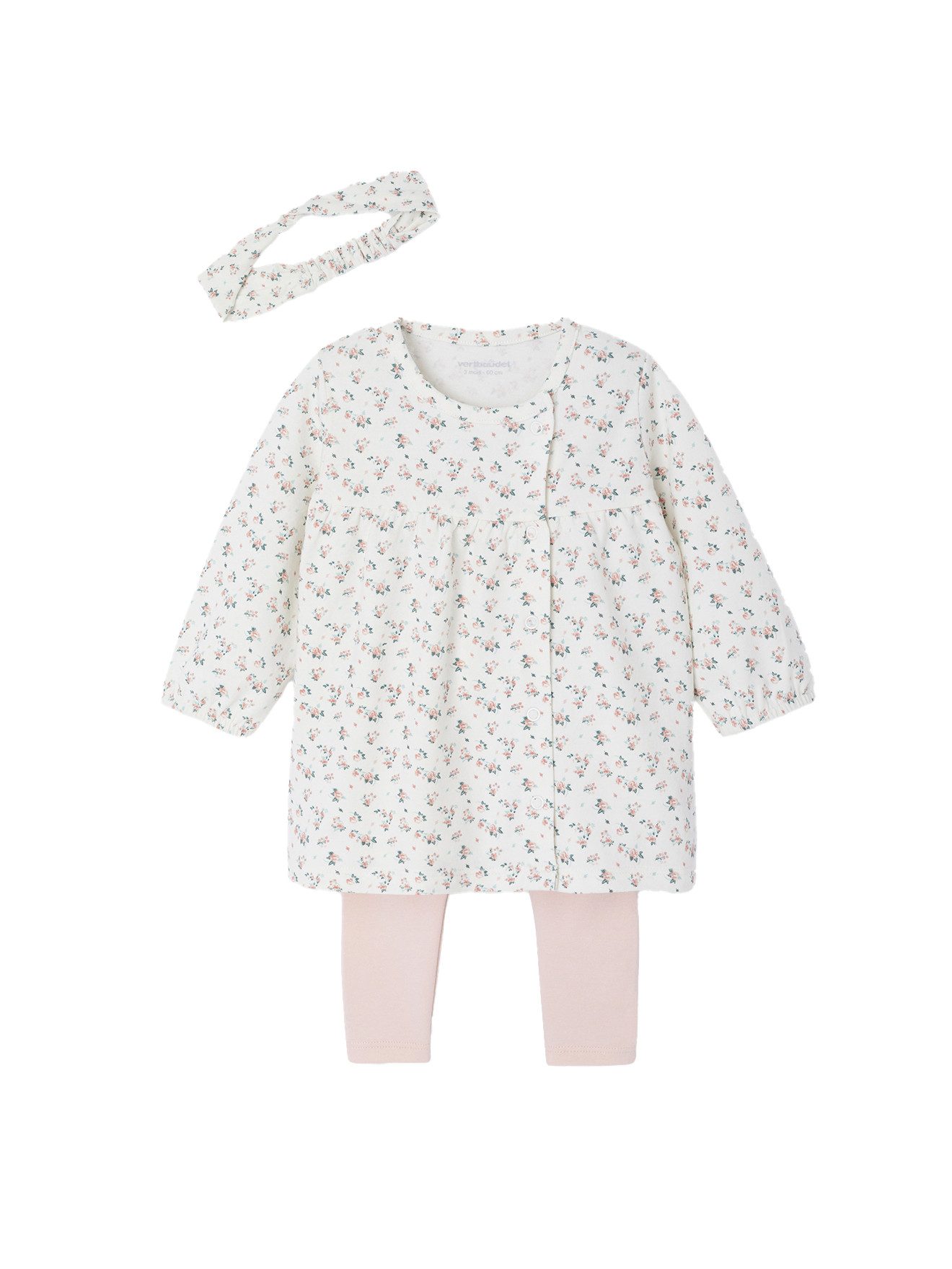 vertbaudet Kleid & Leggings Mädchen Baby Set aus Haarband, Kleid & Leggings