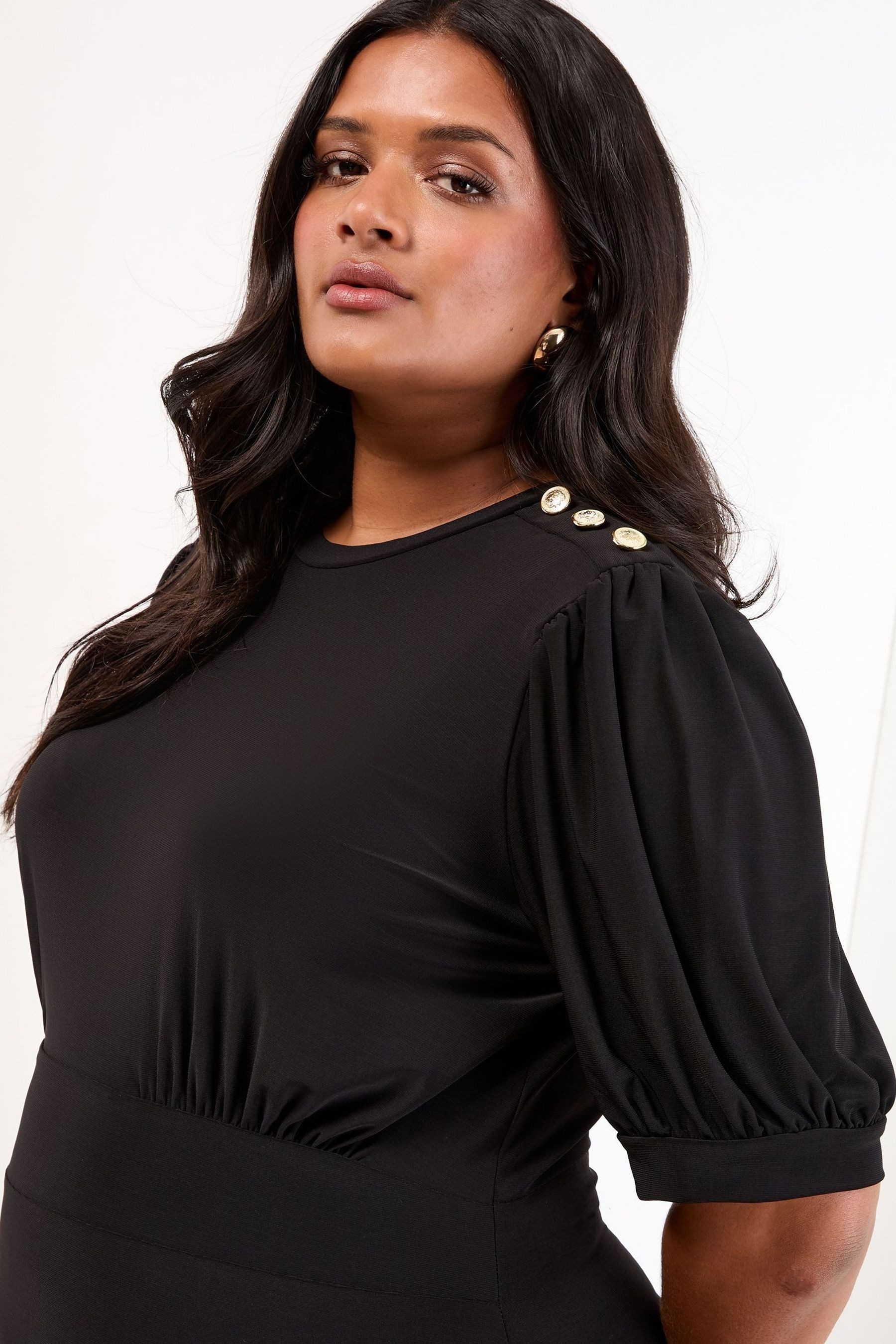 LIPSY Midikleid Lipsy Jersey-Midikleid mit Uniformknöpfen, Curve (1-tlg)