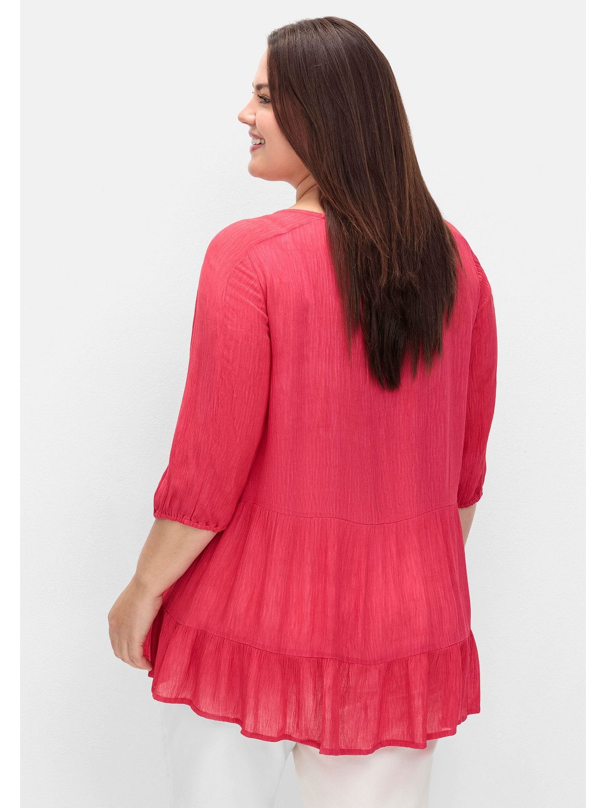 Sheego Kurzarmbluse Große Größen aus Crêpe, mit Volants am Saum