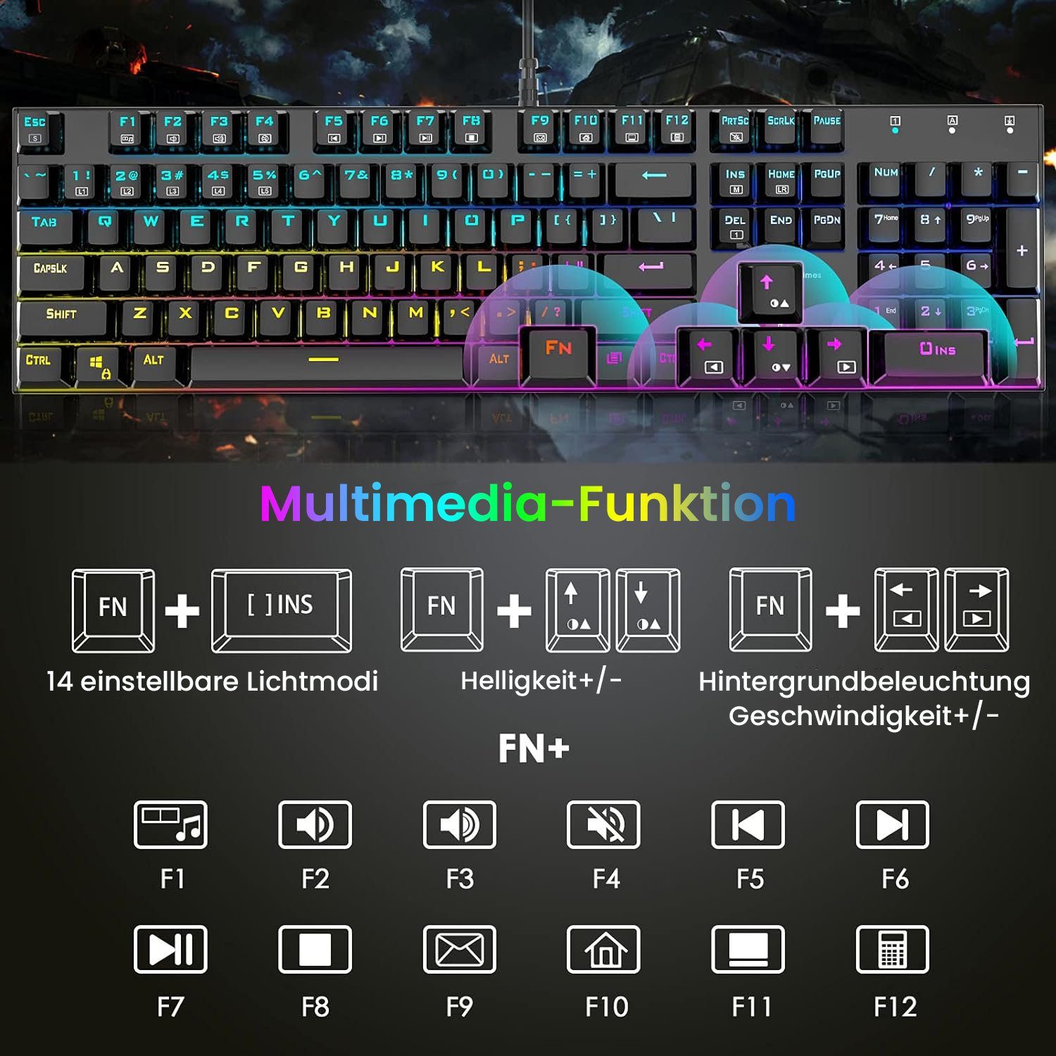 Programmierbar, Tastatur Gaming-Tastatur Beleuchtung Beleuchtung) RGB Tasten, 105 Mechanische RGB (QWERTZ Mechanical Kabelgebunden, mit Redragon ET Layout,