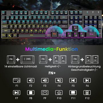 Redragon ET Mechanical Mechanische Gaming-Tastatur mit RGB Beleuchtung Tastatur (QWERTZ Layout, 105 Tasten, Programmierbar, Kabelgebunden, RGB Beleuchtung)