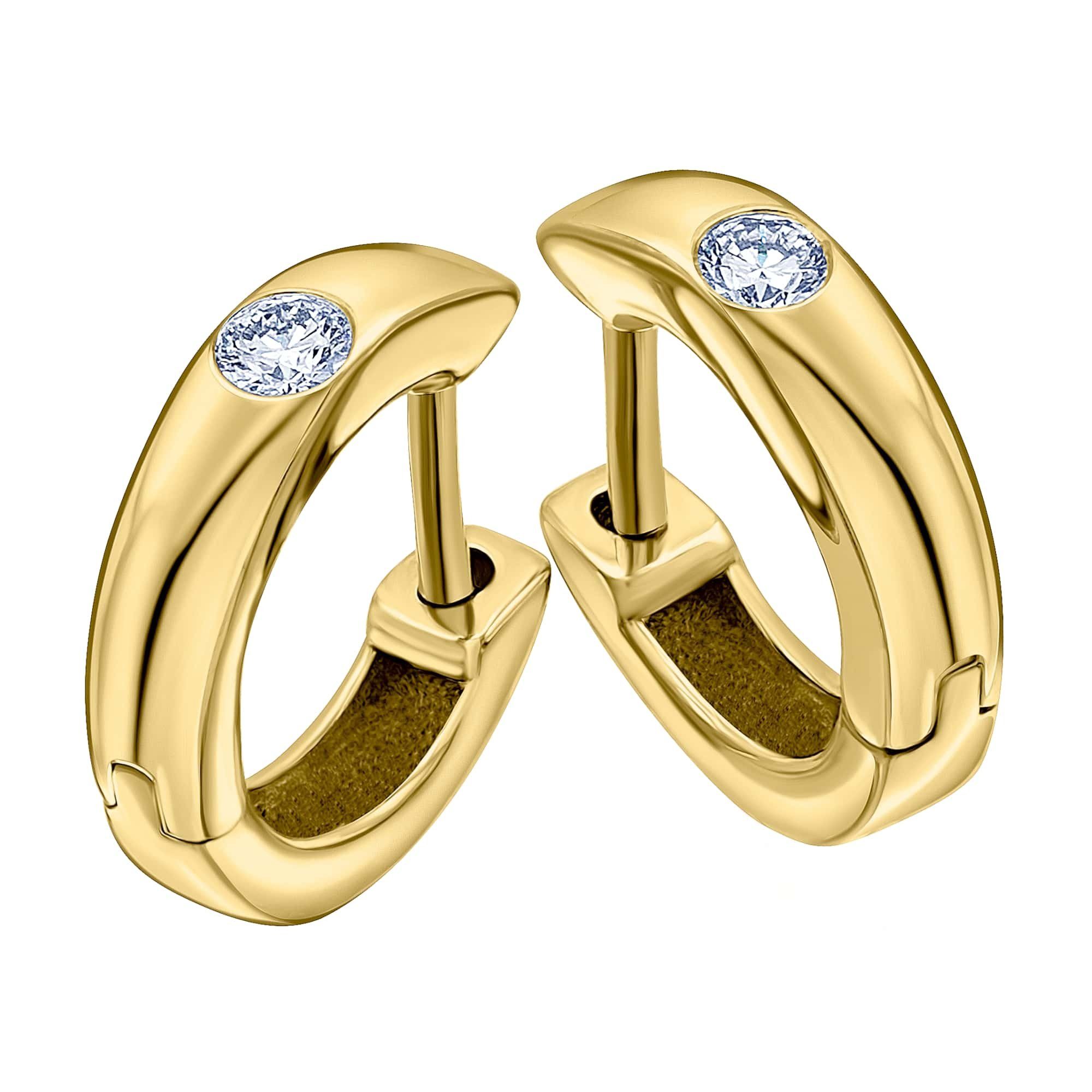 ct 0,10 Gelbgold, ONE 585 Creolen Gold Schmuck ELEMENT Diamant Paar Brillant Damen Creolen aus Ohrringe