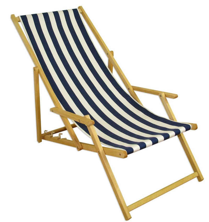 ERST-HOLZ Gartenliege Holz-Liegestuhl klein oder groß viel Zubehör Stofffarbe blau-weiß