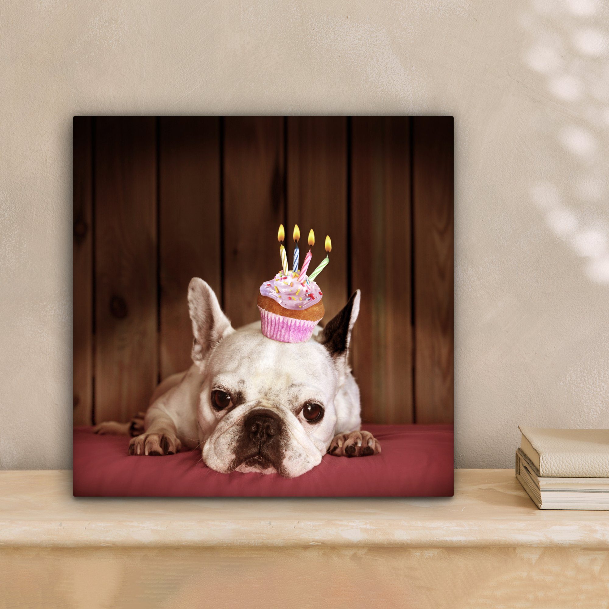 Cupcake St), für 20x20 Französische Bulldogge Bilder cm Wohnzimmer Leinwand Kerzen, - - Leinwandbild OneMillionCanvasses® (1 Schlafzimmer,