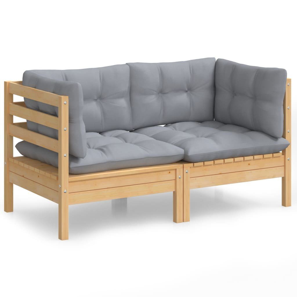 vidaXL Loungesofa 2-Sitzer-Gartensofa Teile Kiefer, 1 Kissen Grau mit Massivholz Grauen und Braun