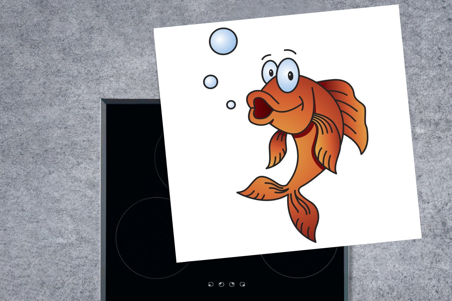 mit Goldfisches Illustration Arbeitsplatte Luftblasen, (1 78x78 cm, eines tlg), für Vinyl, Herdblende-/Abdeckplatte MuchoWow Ceranfeldabdeckung, küche Eine