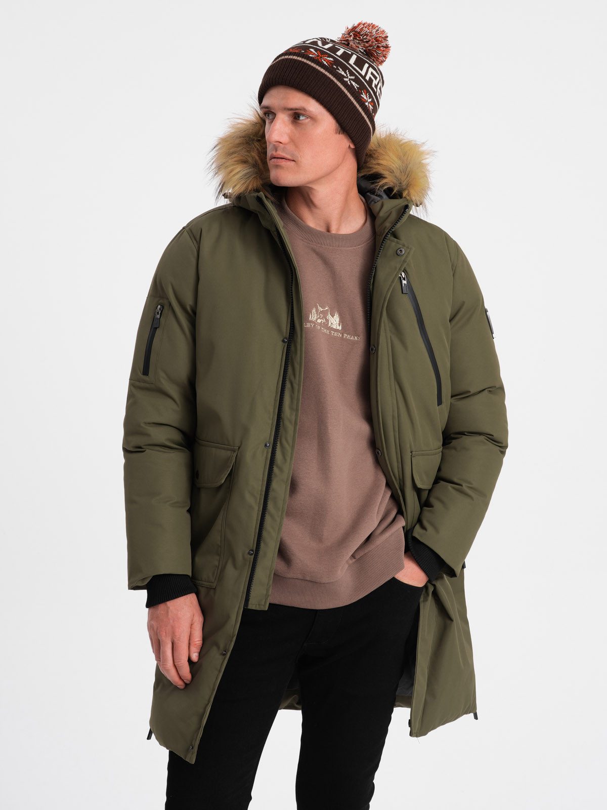 Winterjacke Herren Winterjacke mit abnehmbarem Fell an der Kapuze