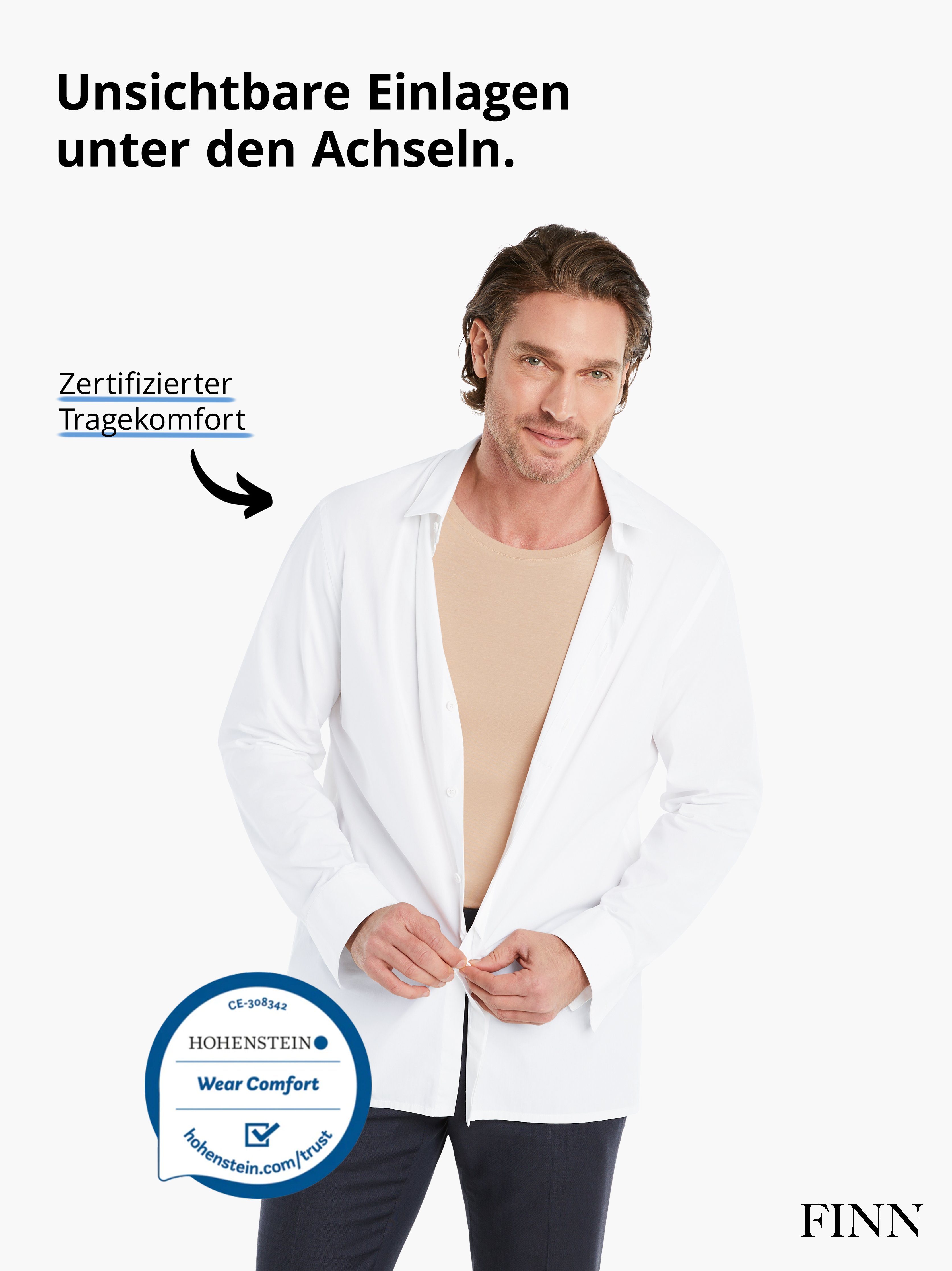Wirkung vor Schutz Herren Light-Beige Unterhemd mit Unterhemd Anti-Schweiß Design Rundhals 100% garantierte Schweißflecken, FINN