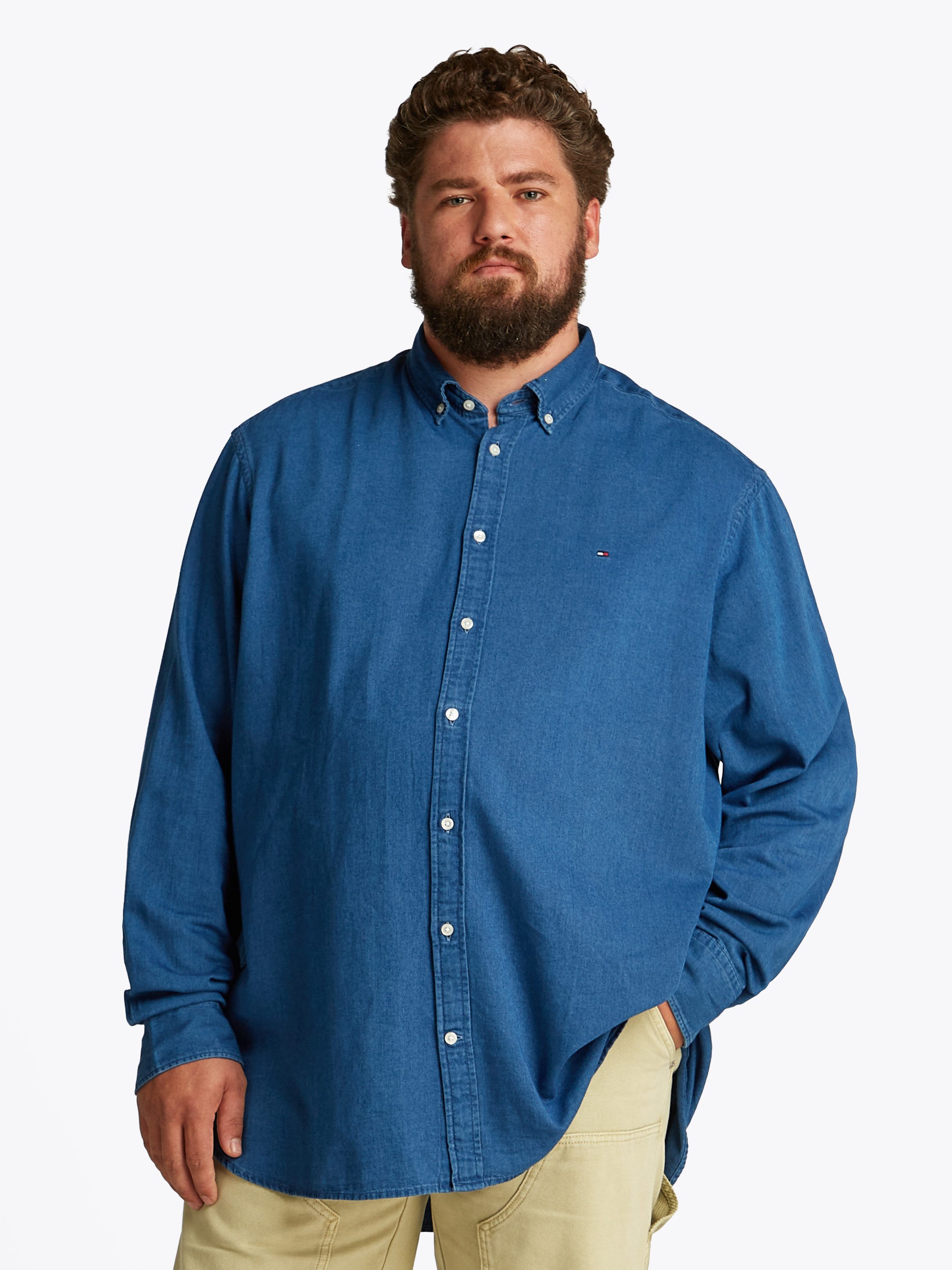 Tommy Hilfiger Big & Tall Jeanshemd BT-CHAMBRAY SHIRT-B in Großen Größen, Mit Logostickerei