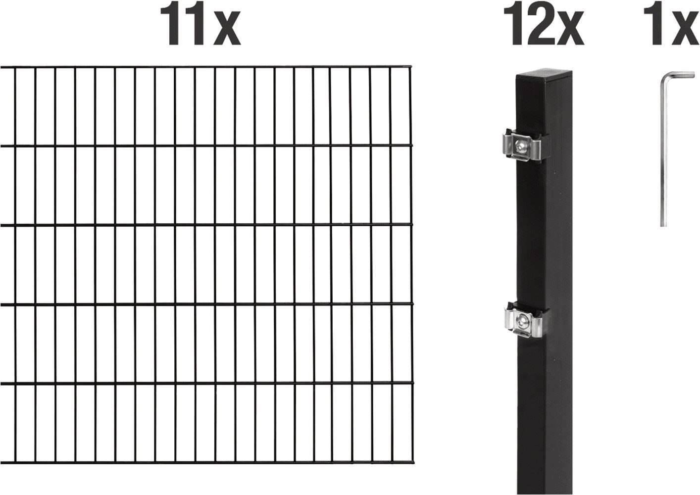 Alberts Doppelstabmattenzaun Grundset, (Set), Höhe: 80-200 cm, Gesamtlänge: 4-30 m, zum Einbetonieren