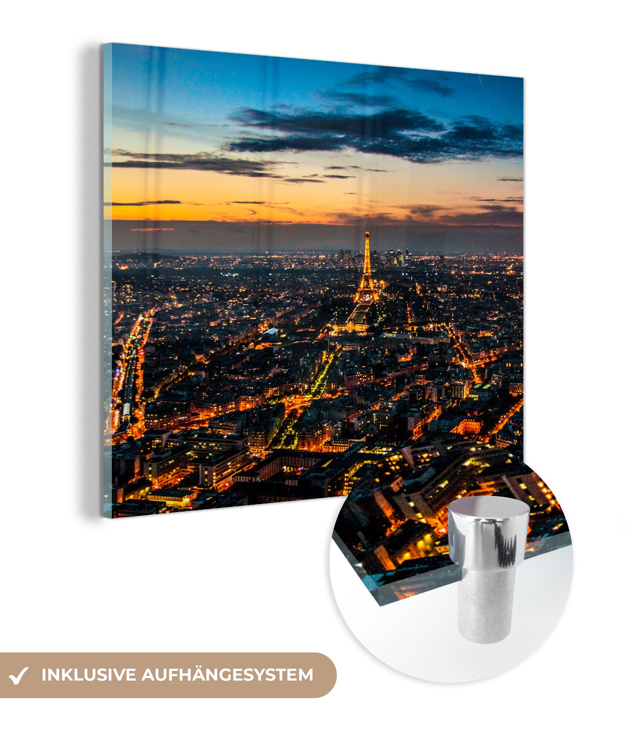 Glas - Glas beleuchtet, bei Acrylglasbild St), Bilder Glasbilder Foto auf Nacht - Wanddekoration - Paris (1 Wandbild auf MuchoWow