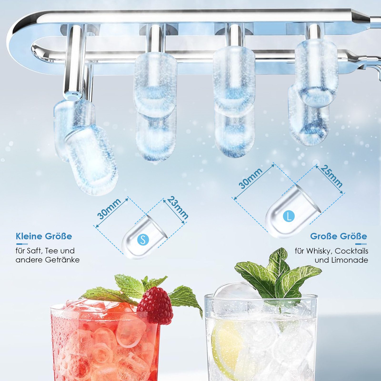 TLGREEN Eiswürfelmaschine Eiswürfelbereiter,9 Eiswürfel in 6 Minuten, 12kg/24h,2 Eiswürfel-Größen, Stummschalten, Selbstreinigung