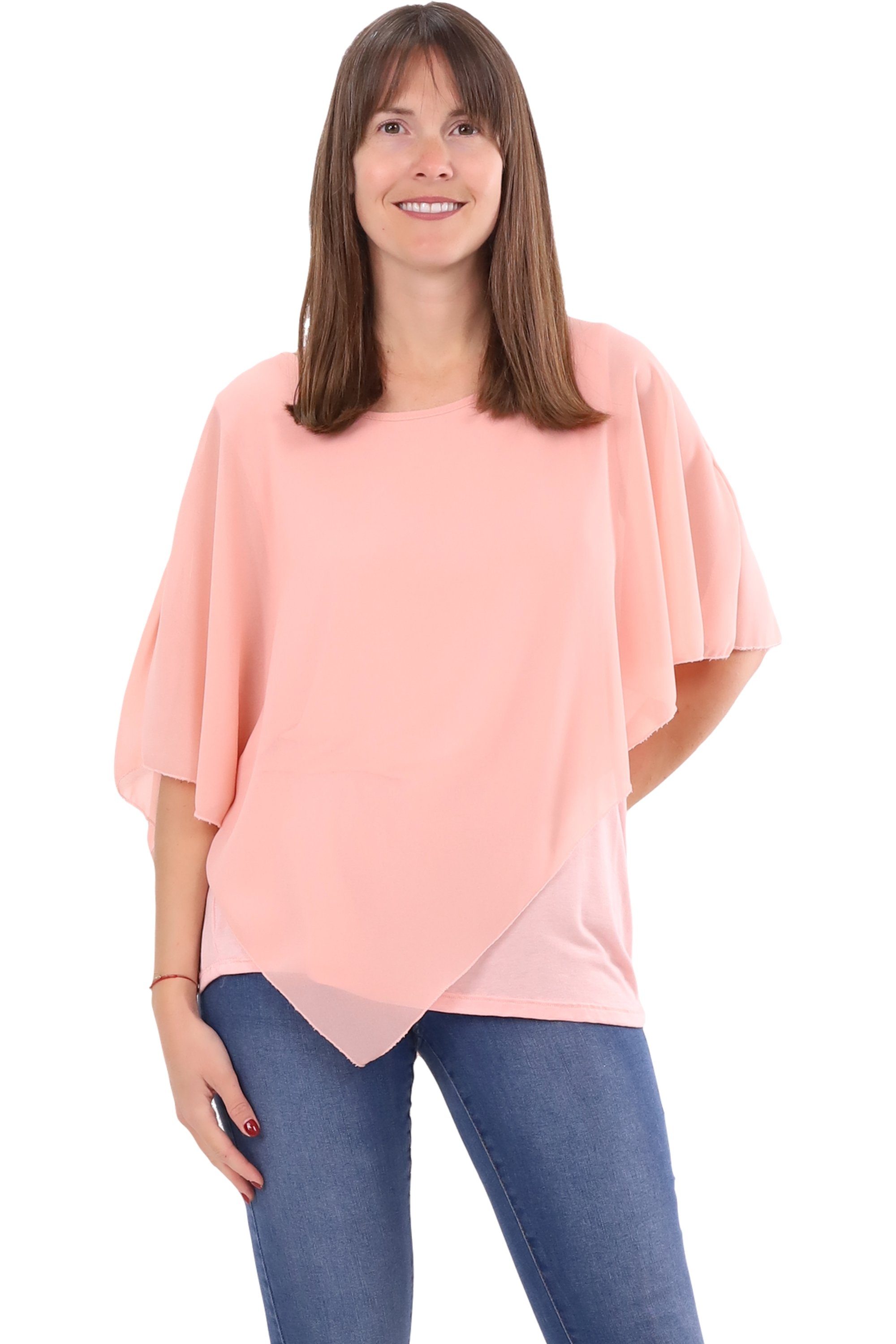 malito more than fashion Chiffonbluse malito Damen Chiffonbluse asymmetrisch 10732 Schlupfbluse Blusenshirt asymmetrisch geschnitten Einheitsgröße