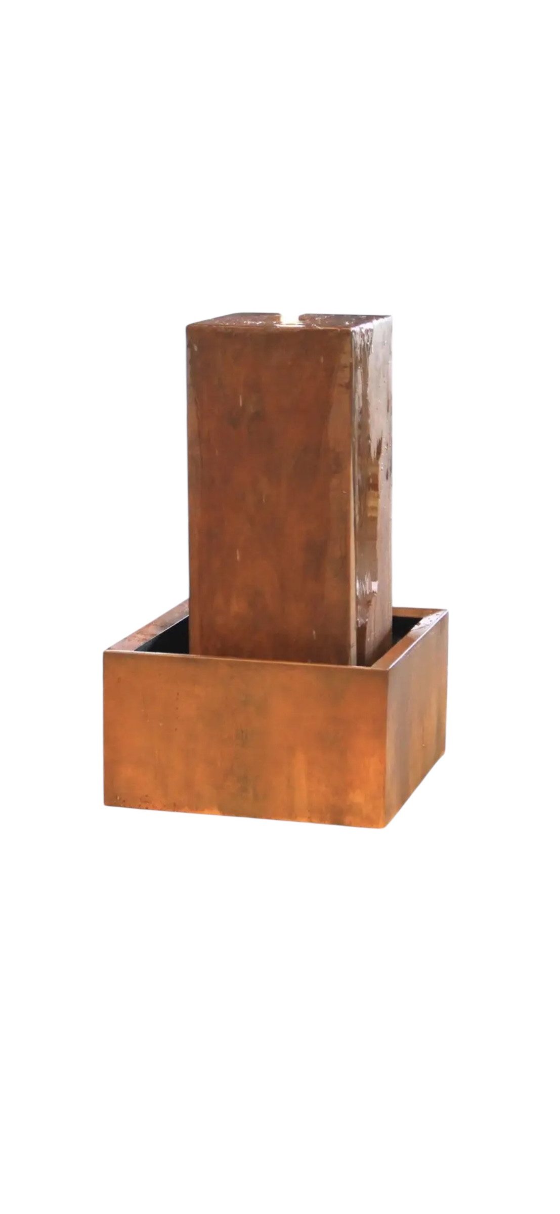 Seyila Home Gartenbrunnen Cortenstahl Wasserbrunnen Rost, Wasserfall, Design Brunnen, Handmade, 48 cm Breite, L 48 B 48 H 87 cm