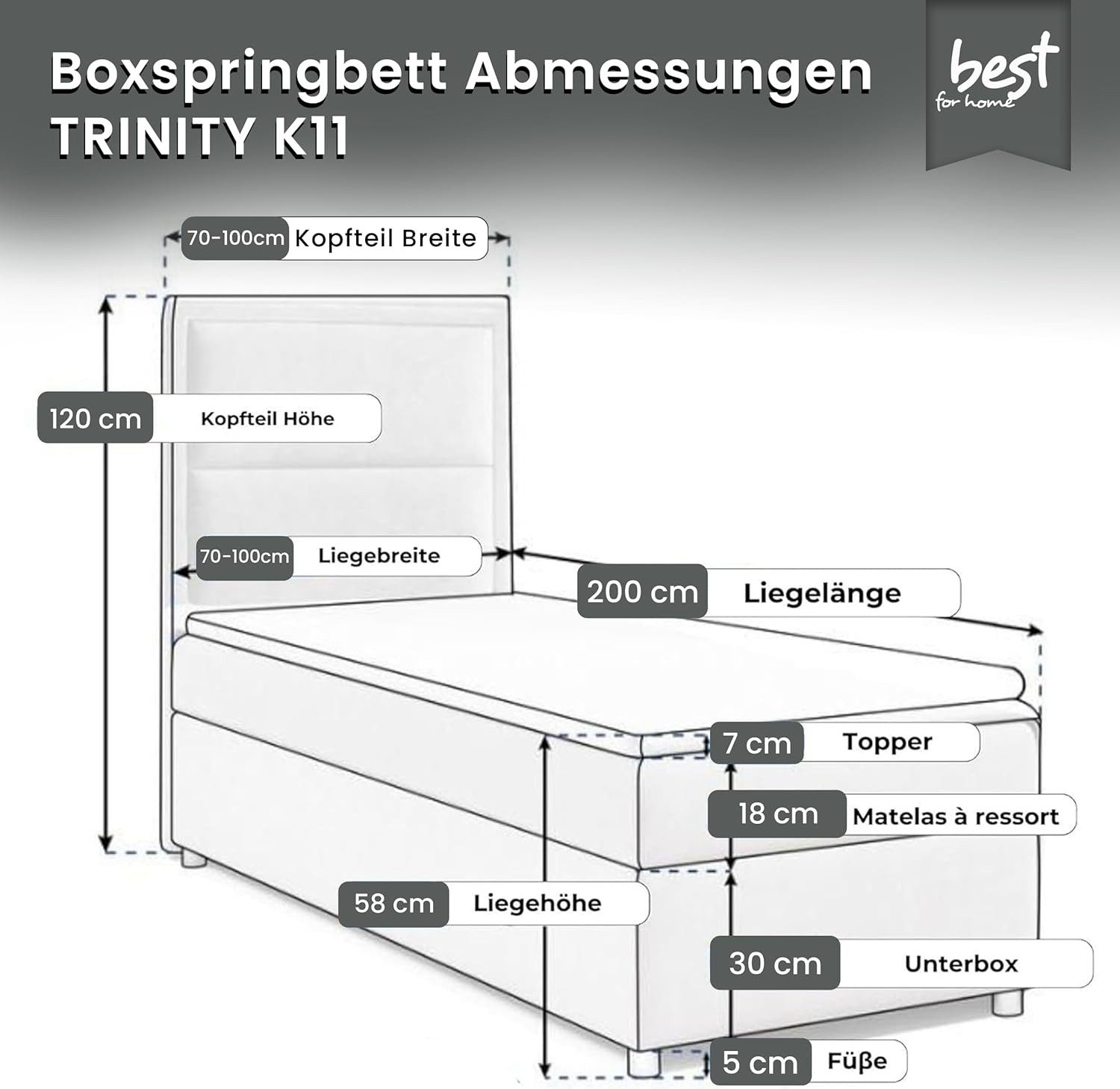 Best for Home Boxspringbett Boxspringbett Trinity K-11 SINGLE mit Bettkaste günstig online kaufen