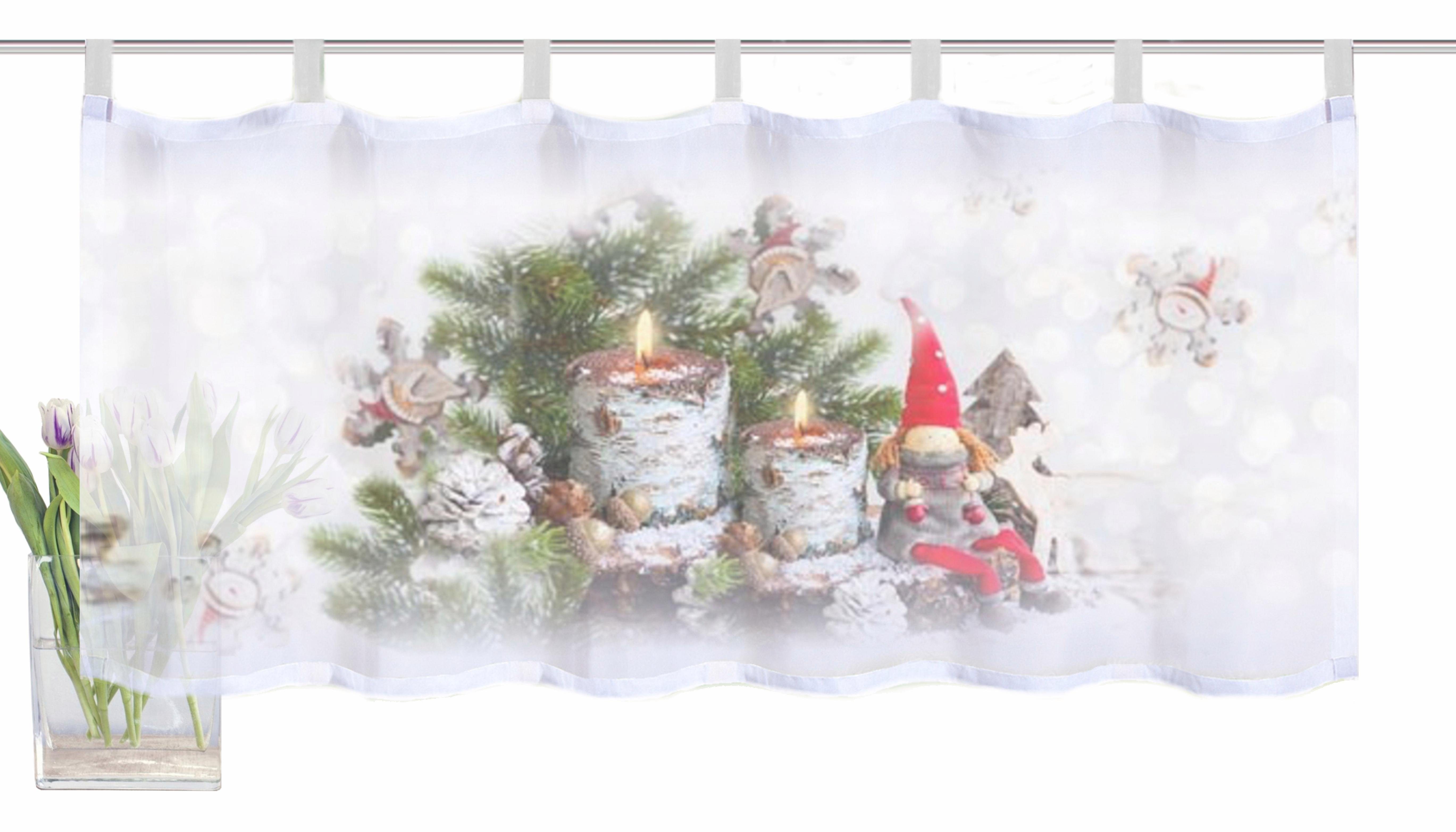 Scheibengardine WOHNIDEEN, HxB: HOME WEIHNACHTSWICHTEL, (1 St), transparent, Voile, Schlaufen 45x120